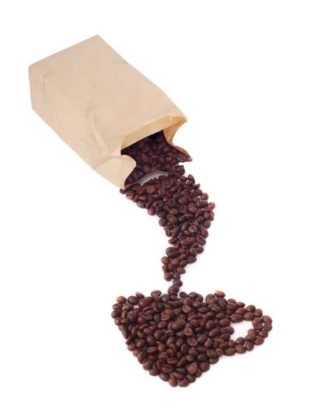 Šálek kávy z kávových zrn. — Stock fotografie