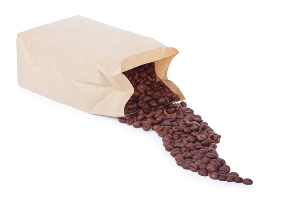 Papírový sáček s zrn kávy — Stock fotografie
