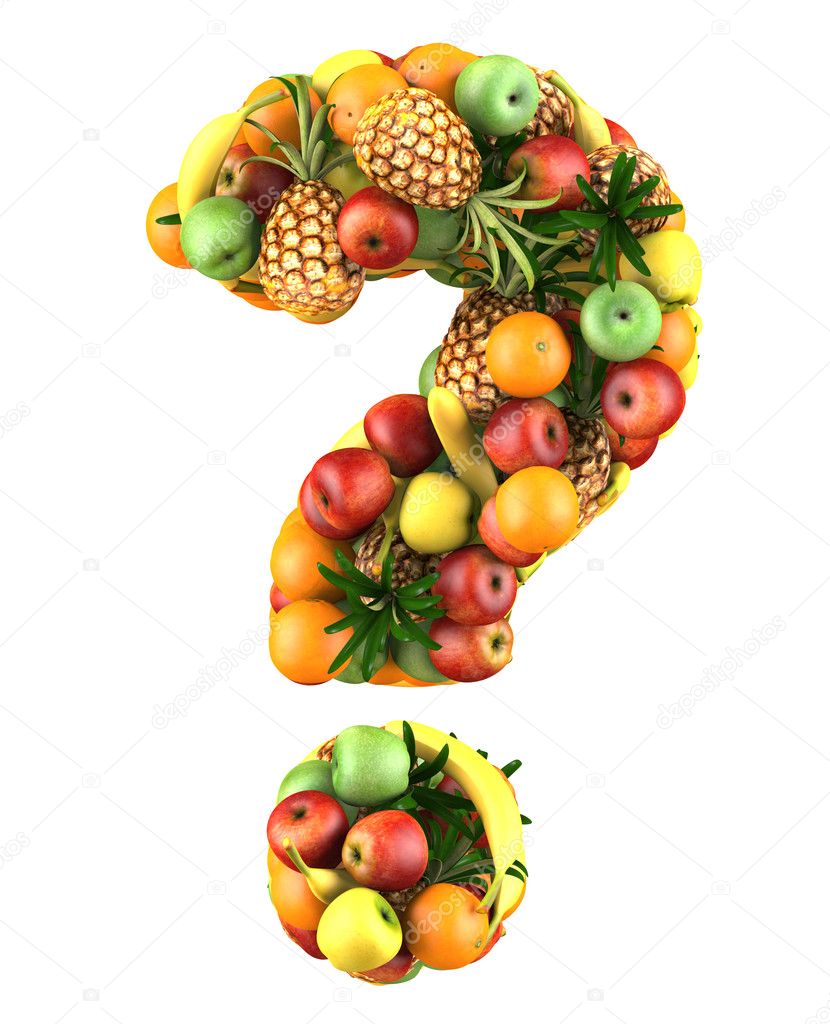 Question mark made from 3d fruits.