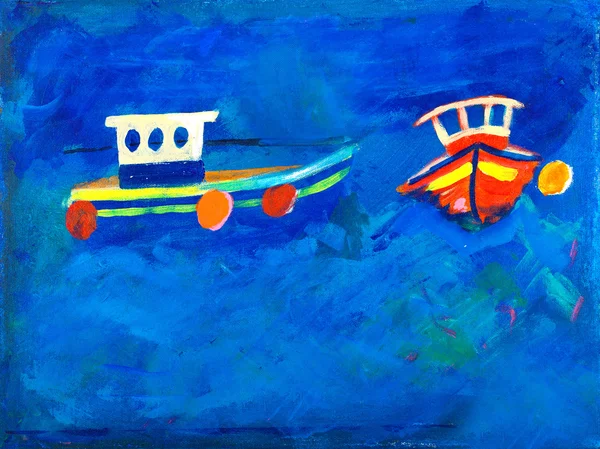 Två fiskebåtar till sjöss målning av kay gale — Stockfoto