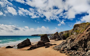 Bedruthan Steps beach in Cornwall UK clipart