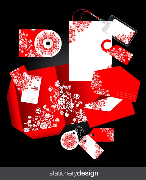 Diseño de conjunto de papelería roja — Vector de stock