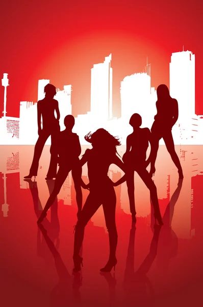 Vrouw silhouetten met stedelijke achtergrond — Stockvector