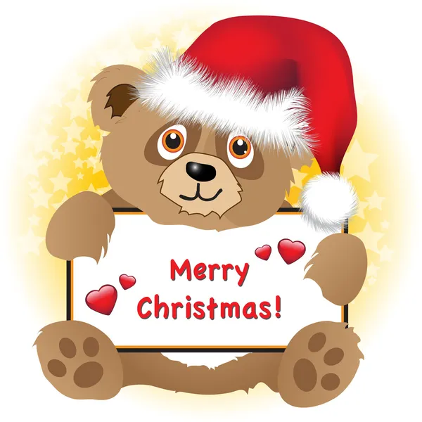 Christmas bear with banner — Stock Vector