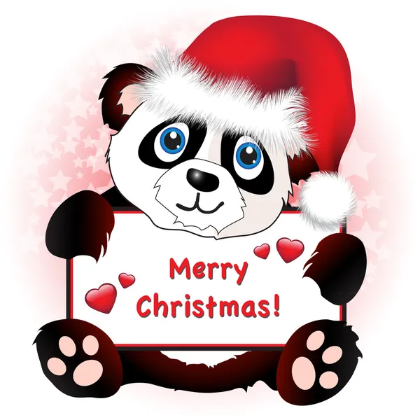 Panda de Natal com bandeira do coração — Vetor de Stock
