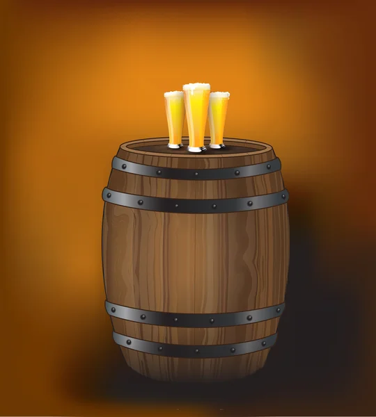 Barrel with beer glasses — Stock Vector