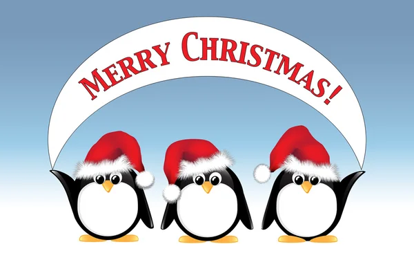 Penguins with Christmas banner — Stock Vector