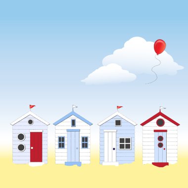 Beach huts with copy space clipart