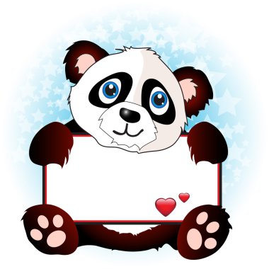 Panda with heart banner clipart