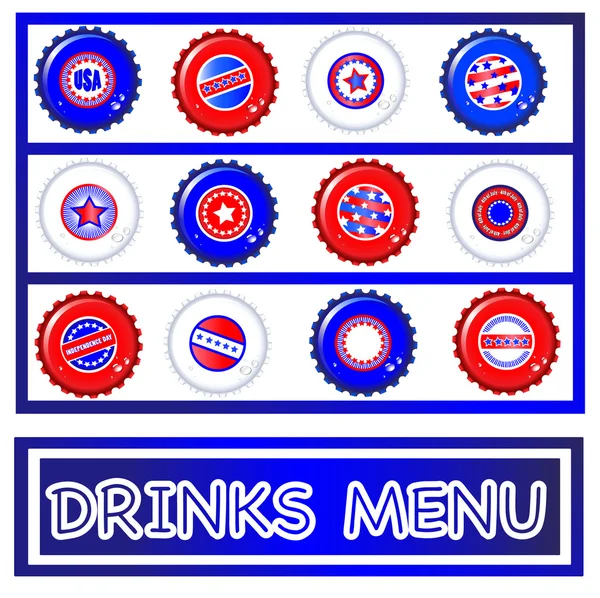 Bottle tops Fourth July Drinks menu — Stock Vector