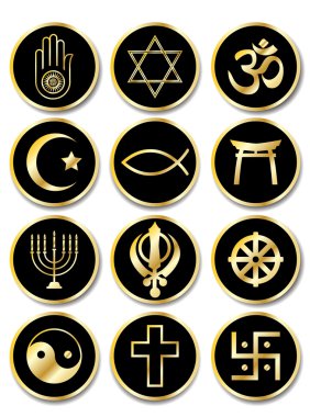 Religious symbols stickers gold on black clipart