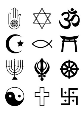 Religious symbols black & white clipart