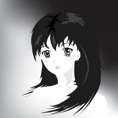 Anime girl with tears B&W clipart