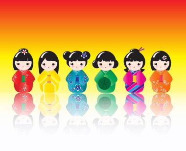 Kokeshi dolls reflected clipart