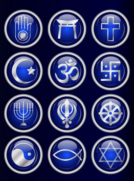 Religieuze symbolen web glanzende knoppen — Stockvector