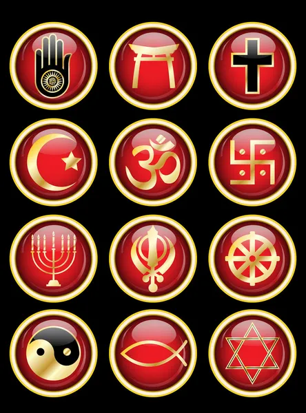 Símbolos religiosos botões web brilhantes — Vetor de Stock