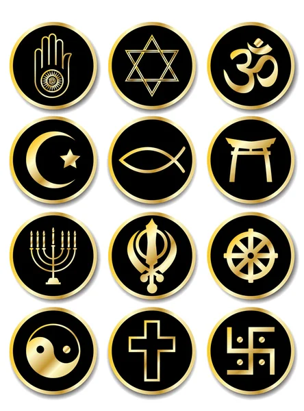 Religious symbols stickers gold on black — Stock Vector