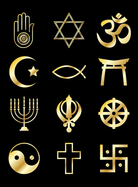 Religious symbols gold on black — Stock Vector