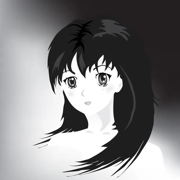 Anime girl with tears B & W — стоковый вектор