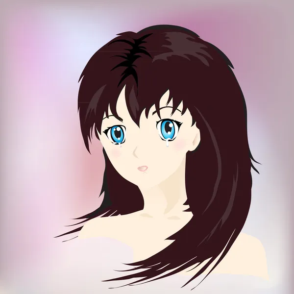 Anime fille avec des larmes — Image vectorielle