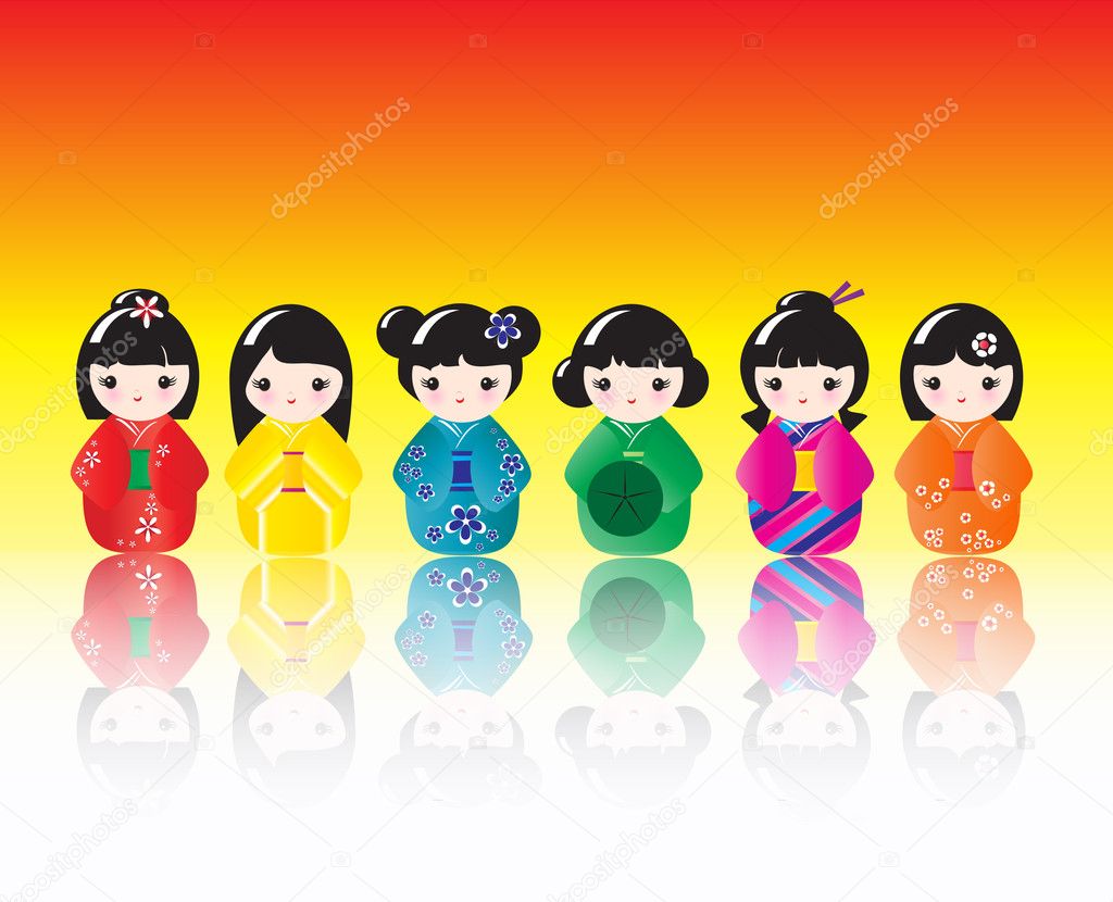 Kokeshi dolls reflected Stock Vector Image by ©rixipix 11375517