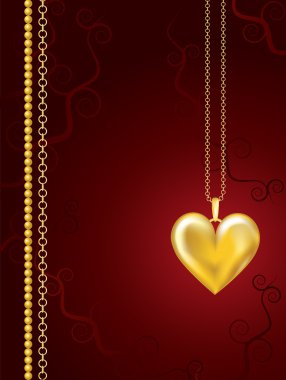 Gold locket on red floral clipart