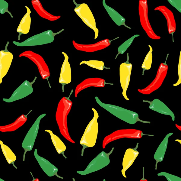Peperoncini di peperoncino senza soluzione di continuità su nero — Vettoriale Stock