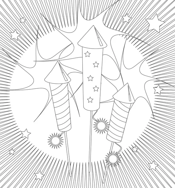 Fireworks colouring page — Stock Vector