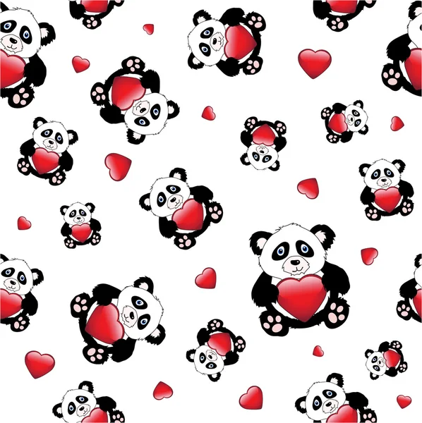 Panda with heart seamless — Stock Vector