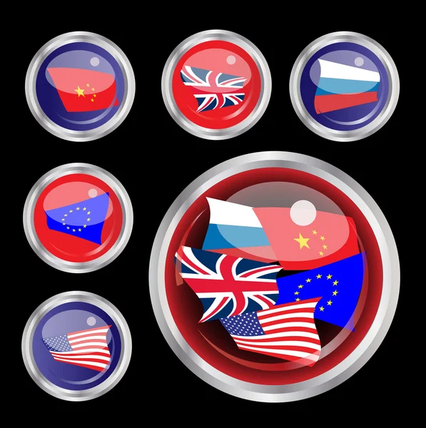 Glossy web buttons Superpower flags — Stock Vector