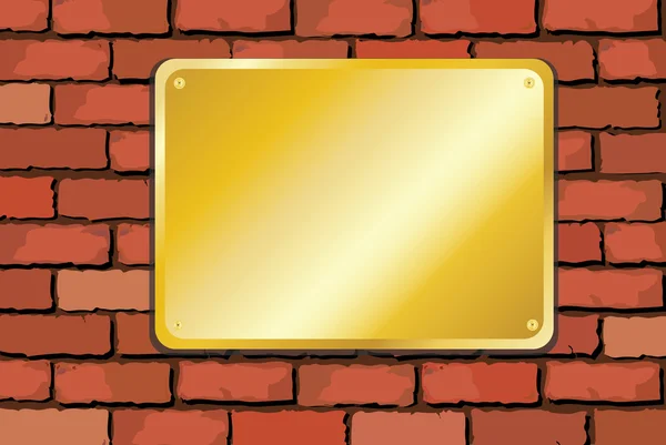 Brass plaque on brick wall — Stock Vector
