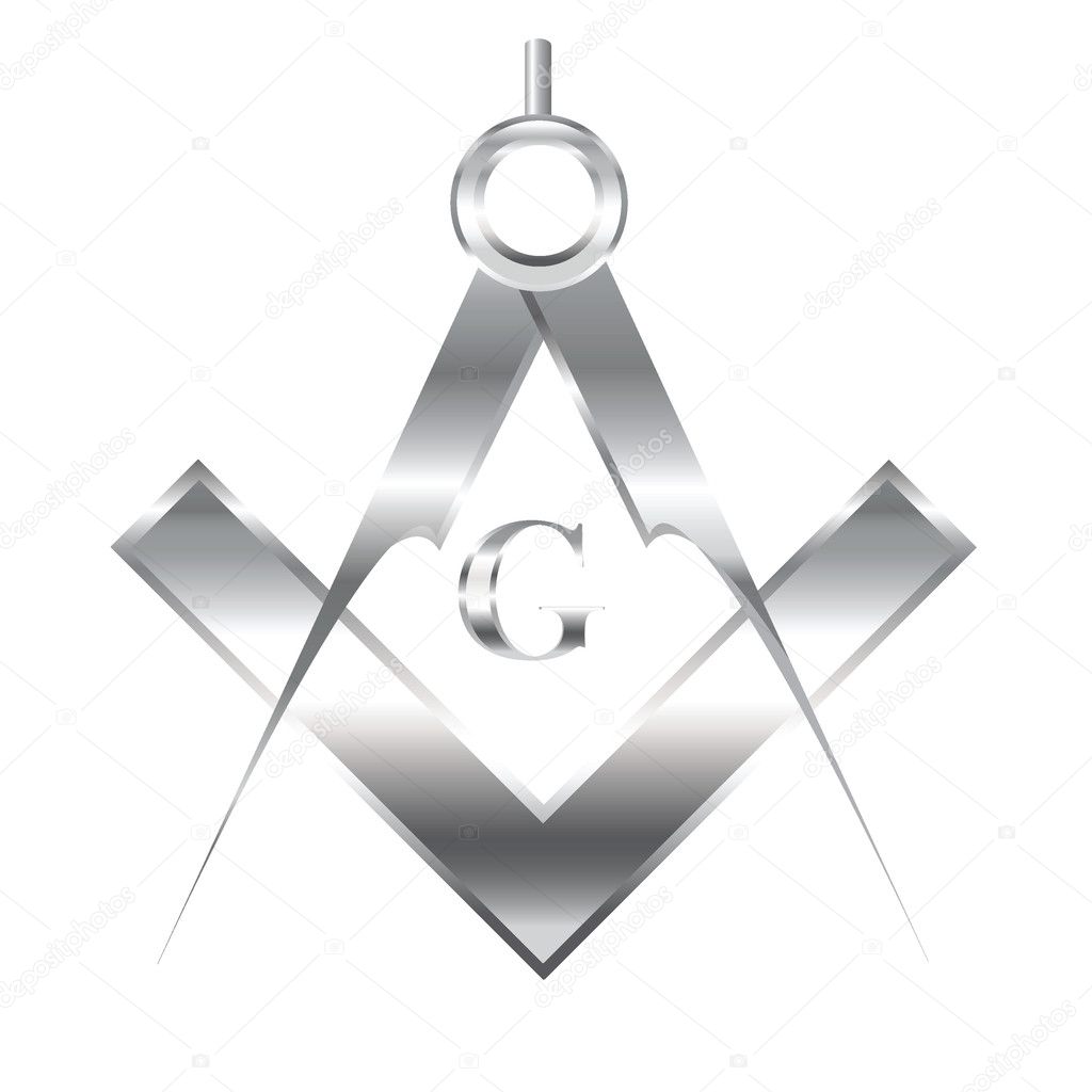 Vector illustration of Freemasonry setsquare and compass on white background
