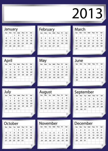 Ασημένιο αυτοκόλλητο ημερολόγιο 2013 — Διανυσματικό Αρχείο