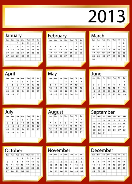 Guld klistermärke kalender 2013 — Stock vektor