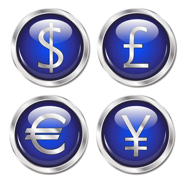 Simbolo denaro bottoni web blu — Vettoriale Stock