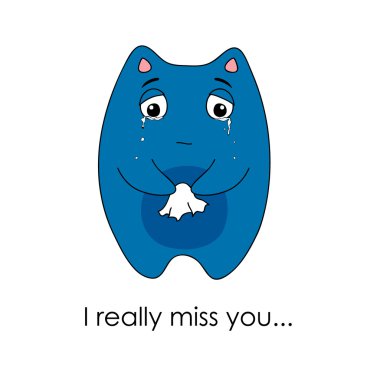 Blue cute monster crying clipart