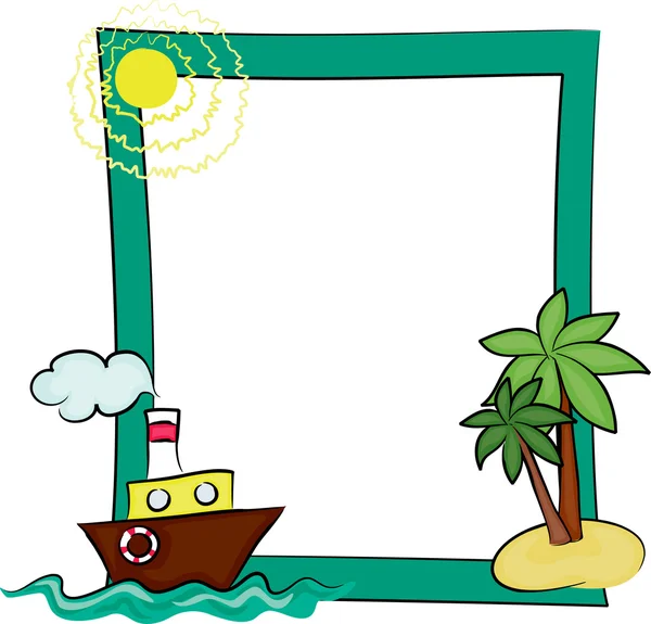 Bir tekne ve palmiye ağaçları ile çerçeve — Stok Vektör