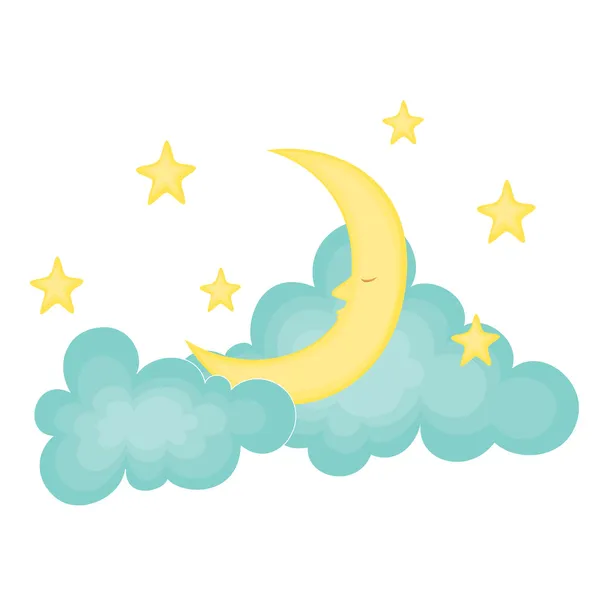 Sleeping moon on the clouds — Stock Vector