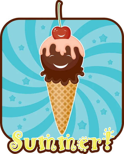 Été drôle emblème avec crème glacée — Image vectorielle