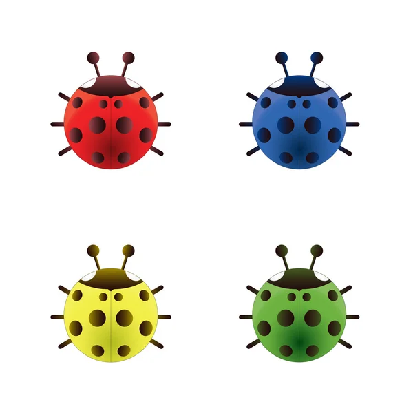 Dört parlak parlak renkli ladybugs — Stok Vektör