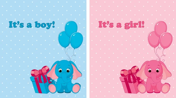 Erkek ve kız çocuk için bebek varış kartları — Stok Vektör