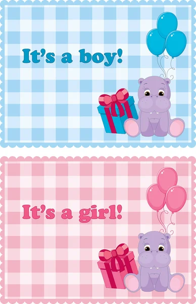 Baby arrival cards for boy and girl — Stock Vector
