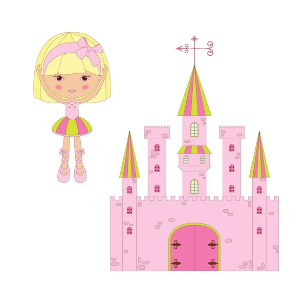 Cute princess ballerina with castle — Stock Vector