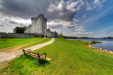Empty bench at Ross Castle clipart