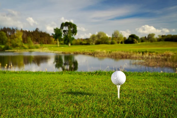 Çimlerin üzerinde golf topu — Stok fotoğraf