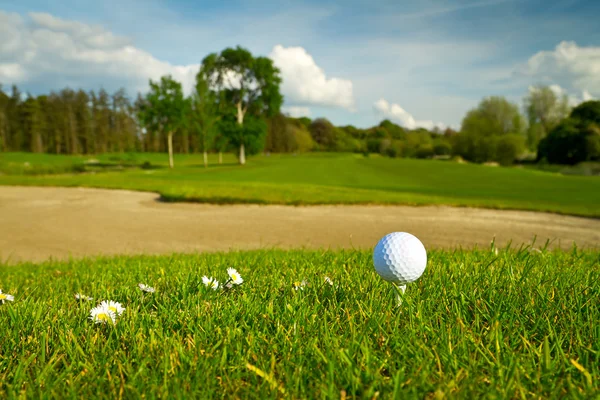 Bola de golfe no belo campo de golfe — Fotografia de Stock