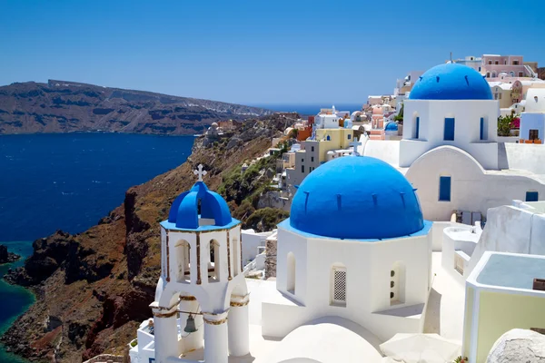 Blue churches of Santorini island Royalty Free Stock Images