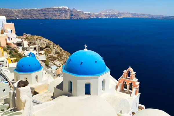 Church Cupolas and the Tower Bell on Santorini — Stock Photo, Image
