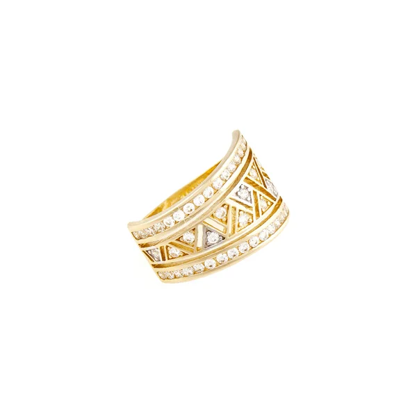 Zlatý prsten s jasnou kameny na bílém pozadí — Stock fotografie
