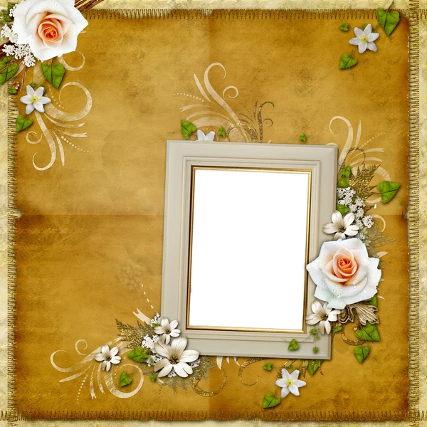 Vintage background with frame and roses — Stock Photo, Image